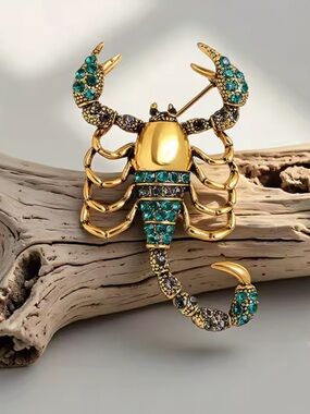 Scorpion Blue Crystal Gold Brooch